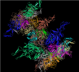 Second of three PDB split files for the viral capsid Aav-6, showing the 3D view for the portion of the structure that is in PDB record 1VU1