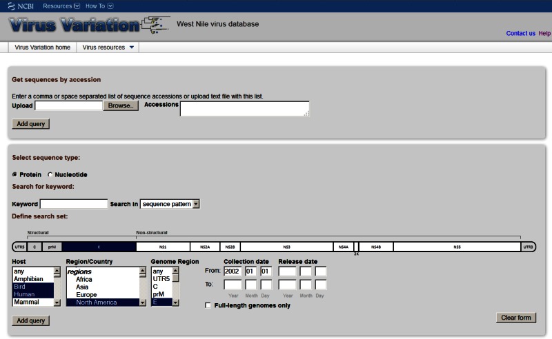 Figure 1. . The Virus Variation search interface.