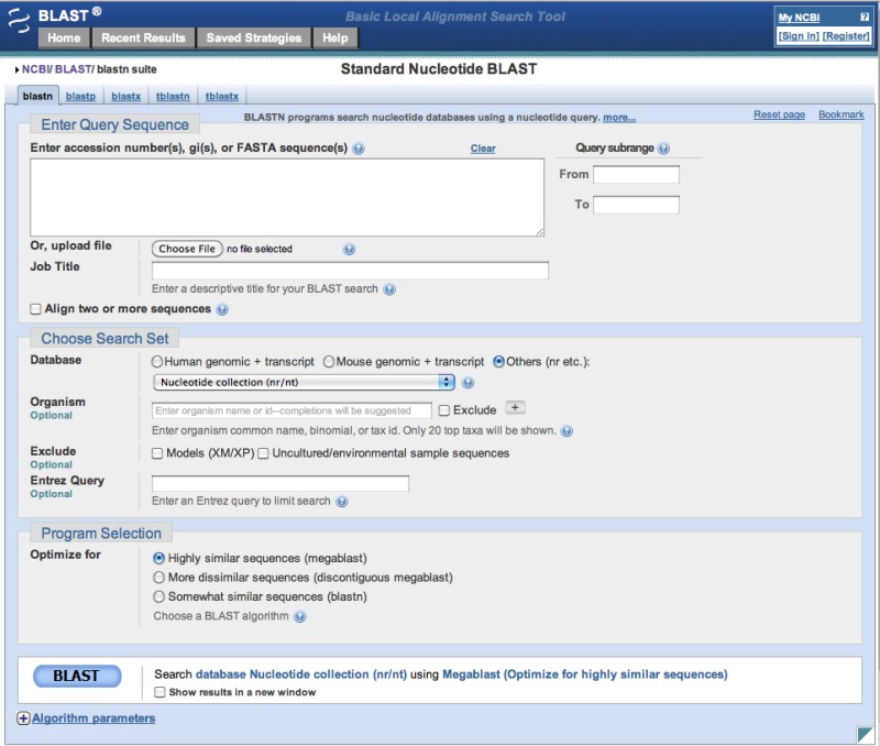 Figure 3: . Nucleotide-nucleotide search page.