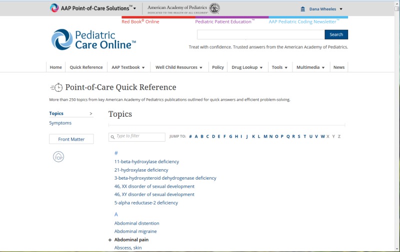 Fig. 7. The Point-of-Care Quick Reference Landing Page.