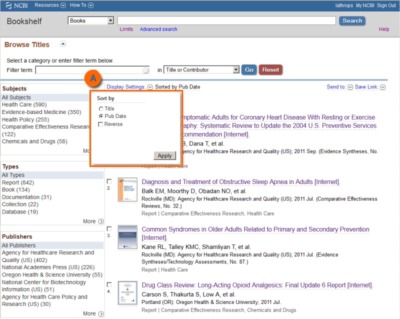 Figure 2. . Sorting the Browse Titles page.