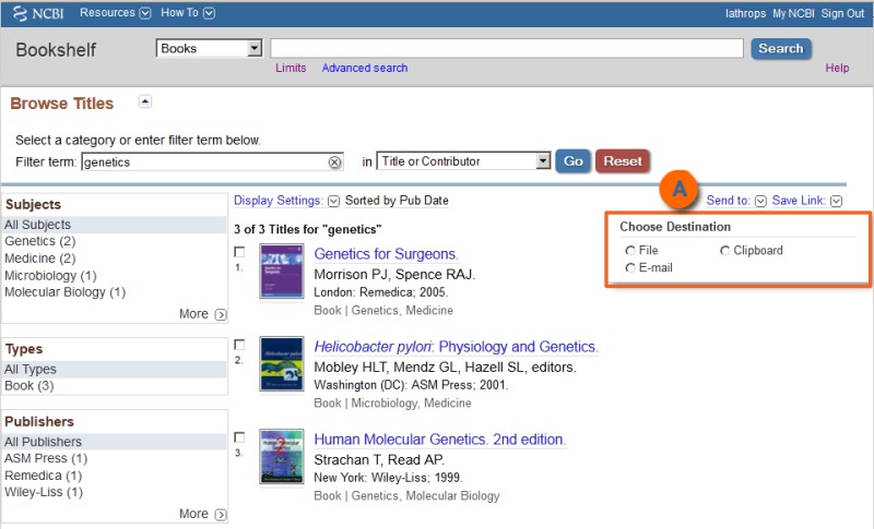 Figure 4a. . Saving and e-mailing browsed titles.