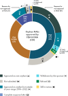 A pie chart showing the discordance in approval of orphan new active substances (NAS) approved by FDA and EMA between 2018 and 2022.In the year range, 57 orphan new active substances were approved by both the EMA and FDA. 81 orphan NASs were approved by only the FDA. EMA approved 13 of the 81 outside of the year range and 37 of the 81 were approved as non-orphan drugs. 21 orphan NASs were approved by only the EMA. FDA approved 14 of the 21 outside of the year range and 1 of the 21 was approved as anon-orphan drug product.