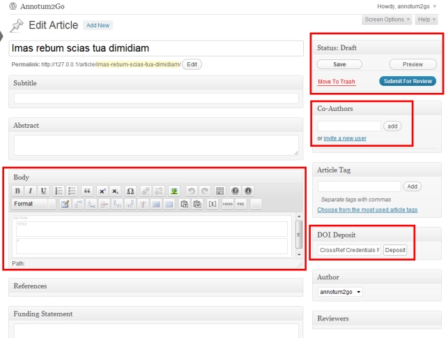 Fig. 5. Main Article Editing Screen.