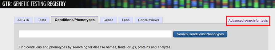 Link in the GTR homepage for Advanced search