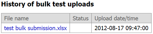 history of bulk upload section