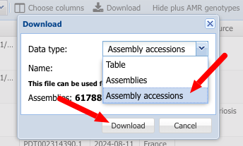 Select Assembly accessions option to download