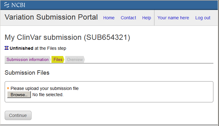 Form for uploading the files or files you are submitting