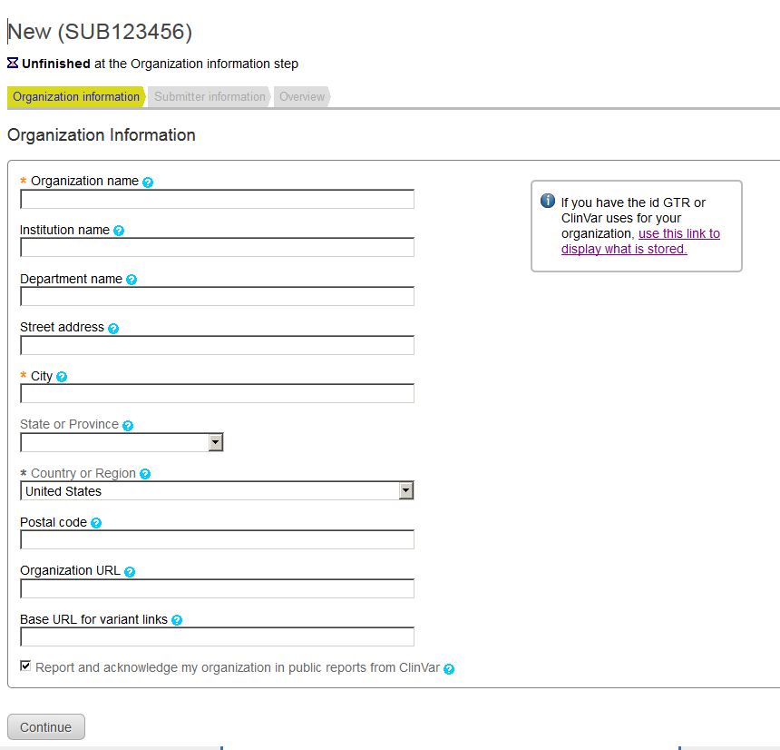 form for entering data about your organization