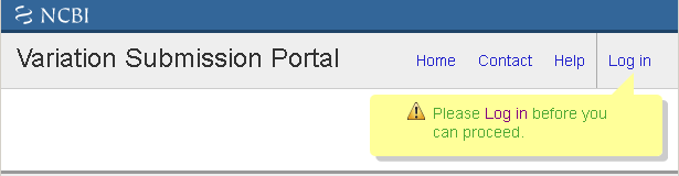 Display of the login page for Variation Submission Portal