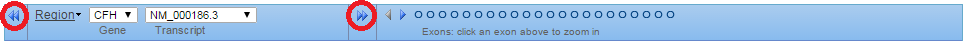 Exon Navigator, with gene jump arrows circled in red