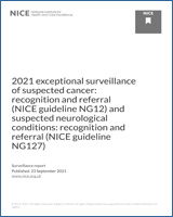 Cover of 2021 exceptional surveillance of suspected cancer: recognition and referral (NICE guideline NG12) and suspected neurological conditions: recognition and referral (NICE guideline NG127)