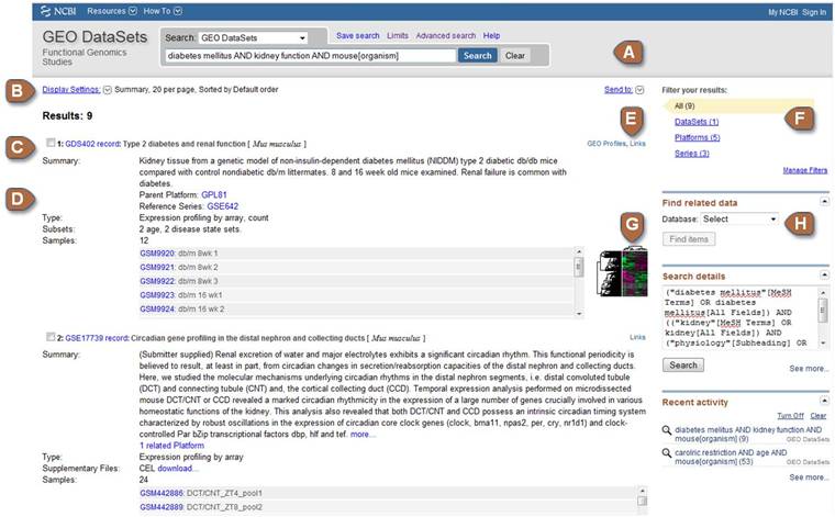 Screenshot of GEO DataSets Results pages